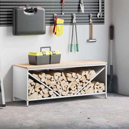 vidaXL Brandhoutrek met houten blad 100,5x35,5x40 cm wit, Tuin en Terras, Brandhout, Verzenden