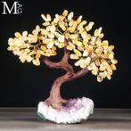 Citrien edelsteen Boom des Levens op natuurlijke amethist, Verzamelen, Mineralen en Fossielen