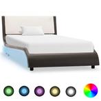 vidaXL Cadre de lit avec LED Gris et blanc Similicuir, Maison & Meubles, Chambre à coucher | Lits, Neuf, Verzenden