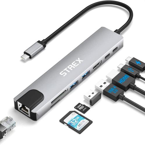 Strex 8 in 1 USB C Hub - Docking Station - USB Splitter - 4K, Computers en Software, Dockingstations, Verzenden