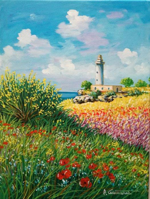 Antonino Cammarata (1962) - Primavera al faro (Sicilia), Antiek en Kunst, Kunst | Schilderijen | Klassiek