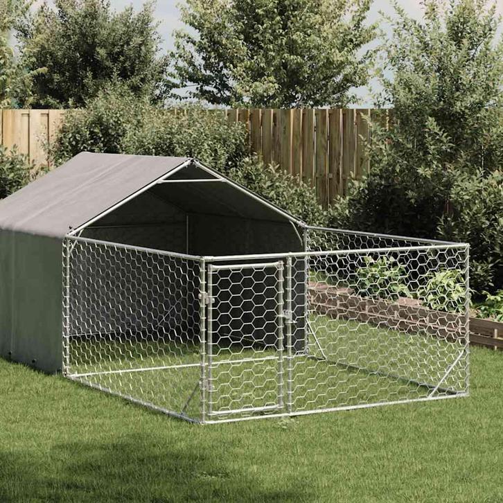 vidaXL Hondenkennel met ren 7x2x1,5 m gegalvaniseerd staal, Dieren en Toebehoren, Hondenhokken, Nieuw, Verzenden
