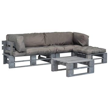 vidaXL 4-delige Loungeset pallet met grijze kussens hout, Verzenden, Loungeset