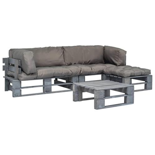 vidaXL 4-delige Loungeset pallet met grijze kussens hout, Tuin en Terras, Tuinsets en Loungesets, Loungeset, Nieuw, Verzenden