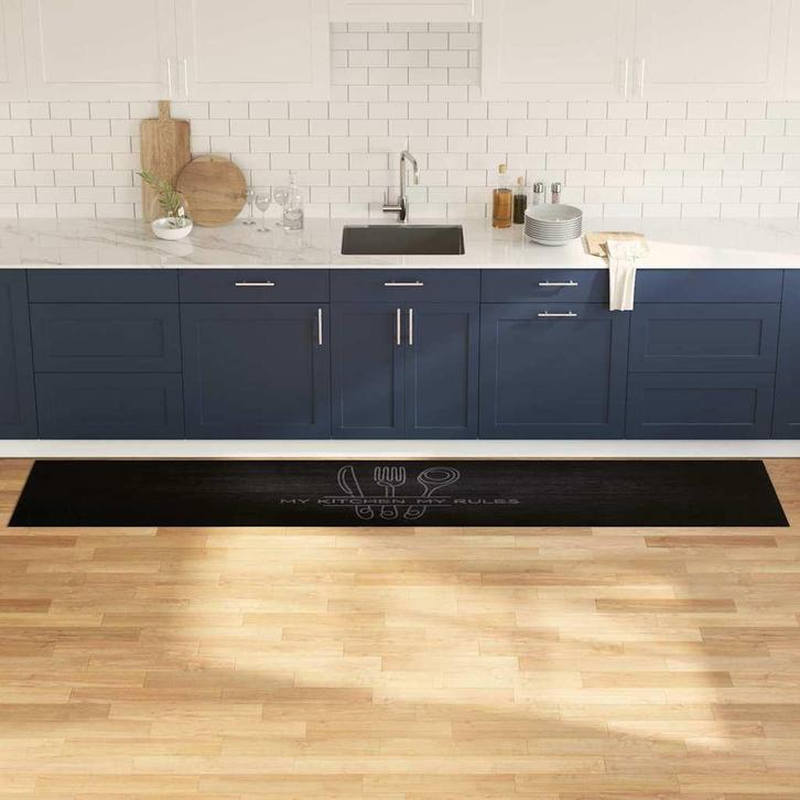 vidaXL Keuken Tapijt Zwart 300 x 60 cm Fluweel, Tuin en Terras, Deurmatten, Nieuw, Verzenden