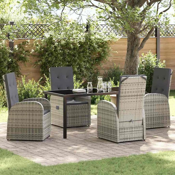 vidaXL Tuin Eettafel Set met kussen 5 pcs Grijs poly rattan, Tuin en Terras, Tuinsets en Loungesets, Nieuw, Verzenden