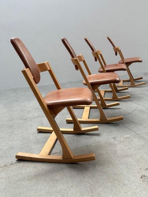Stokke - Peter Opsvik - Chaise (4) - Pendule - Cuir, Hêtre, Antiek en Kunst, Antiek | Meubels | Stoelen en Sofa's