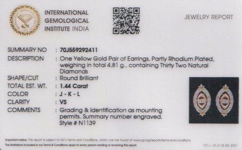 Oorstekers - 14 karaat Geel goud - 1.44ct. tw. Diamant, Handtassen en Accessoires, Antieke sieraden