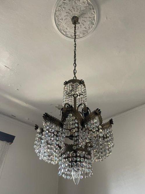 Kroonluchter - Messing - Messing en kristal vintage, Antiek en Kunst, Curiosa en Brocante