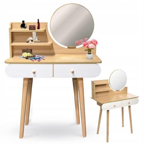 Kaptafel - ronde spiegel - make up tafel - 80x40x122 cm -..., Huis en Inrichting, Tafels | Kaptafels, Nieuw, Ophalen of Verzenden