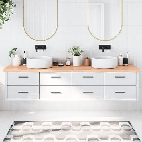 vidaXL Wastafelblad 220x60x(2-4) cm behandeld massief hout, Huis en Inrichting, Keuken | Keukenelementen, Nieuw, Verzenden