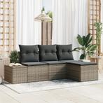 vidaXL 4-delige tuinset met kussens in grijs poly rattan, Verzenden, Nieuw