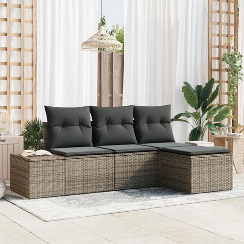 vidaXL 4-delige tuinset met kussens in grijs poly rattan, Tuin en Terras, Tuinsets en Loungesets, Nieuw, Verzenden