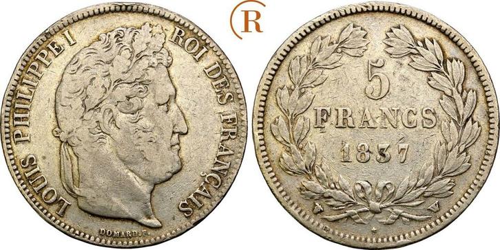 5 Francs Lille 1837 W Frankreich: Louis Phlippe I, 1830-1..., Postzegels en Munten, Munten | Europa | Niet-Euromunten, België