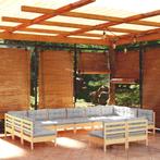 vidaXL 12-delige Loungeset met grijze kussens massief, Tuin en Terras, Tuinsets en Loungesets, Verzenden, Nieuw, Loungeset