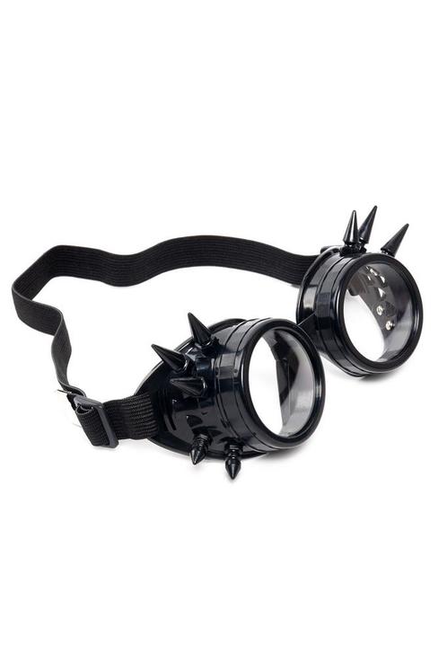 Goggles Steampunk Bril Spikes Zwart Montuur Heldere Glazen S, Hobby en Vrije tijd, Feestartikelen, Nieuw, Ophalen of Verzenden