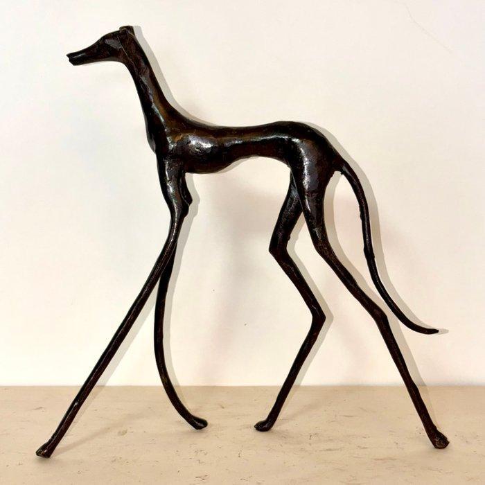 Abdoulaye Derme - sculptuur, Lévrier stylisé en bronze - 33, Antiquités & Art, Curiosités & Brocante