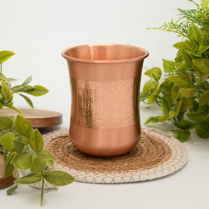 Puur koperen beker gebogen met antique geëtste rand – 250 ml, Sport en Fitness, Gezondheidsproducten en Wellness, Ophalen of Verzenden