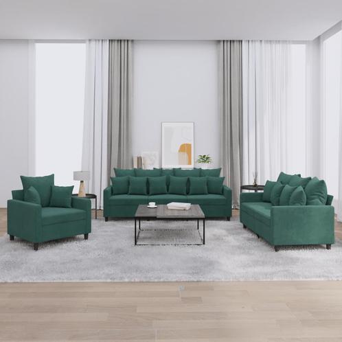 vidaXL Ensemble de canapés 3 pcs avec coussins Vert, Huis en Inrichting, Zetels | Zetels, Verzenden