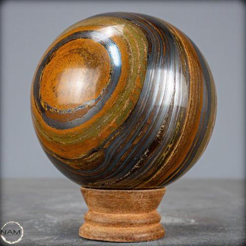 Oeil de tigre naturel de haute qualité Sphère- 1294.45 g, Verzamelen, Mineralen en Fossielen