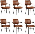 Set van 6 Cognac leren industriële design eetkamerstoelen -, Overige kleuren, Nieuw, Ophalen of Verzenden, Vijf, Zes of meer stoelen