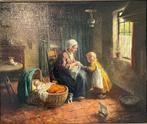Bernard de Hoog (1866-1943) - Hollands interieur met moeder, Antiquités & Art, Art | Peinture | Classique