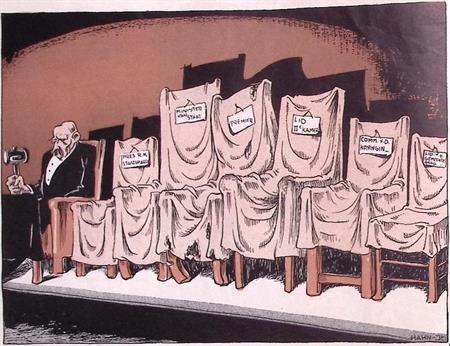 Eenzame man met lege stoelen op spotprent (lijst optie), Antiek en Kunst, Kunst | Litho's en Zeefdrukken, Verzenden