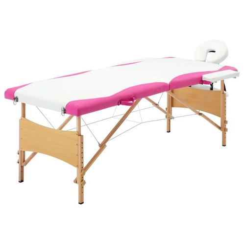 vidaXL Massagetafel inklapbaar 2 zones hout wit en roze, Sports & Fitness, Produits de massage, Envoi