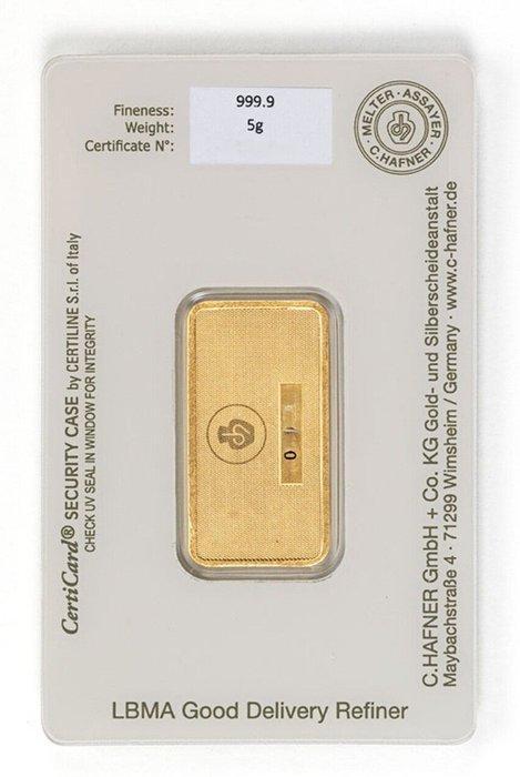 5 grammes - Or .999 - C. Hafner - Scellé & avec certificat, Postzegels en Munten, Edelmetalen en Baren