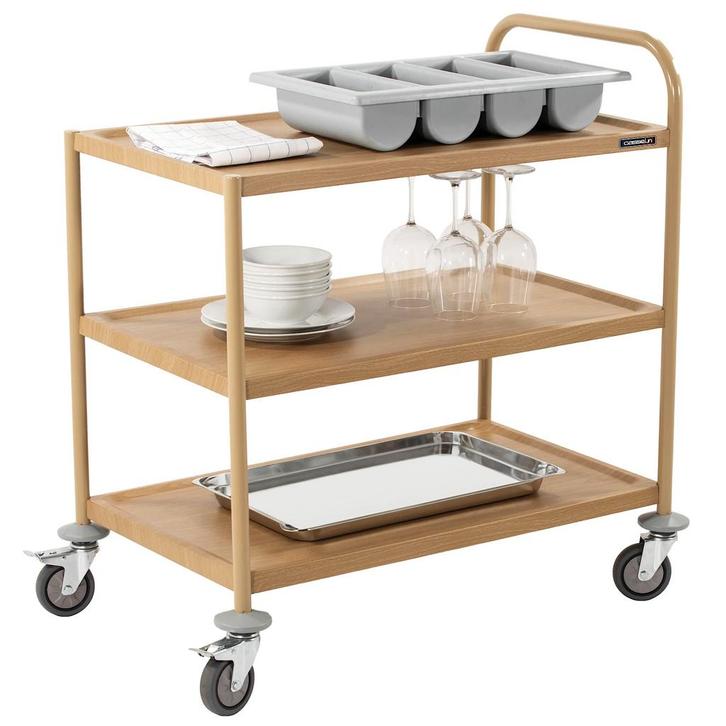 Serveerwagen | RVS (Houtlook) | 3 Niveaus (823x503) |, Zakelijke goederen, Horeca | Keukenapparatuur, Nieuw in verpakking, Verzenden