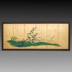 Byôbu  (vouwscherm) - goudblad, gelakt hout, zijde - Japan