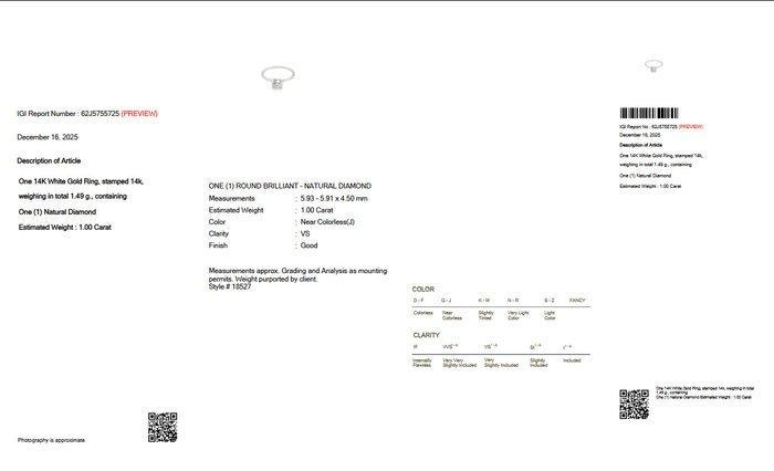 Zonder minimumprijs - Ring - 14 karaat Witgoud - 1.00ct. tw., Bijoux, Sacs & Beauté, Bagues