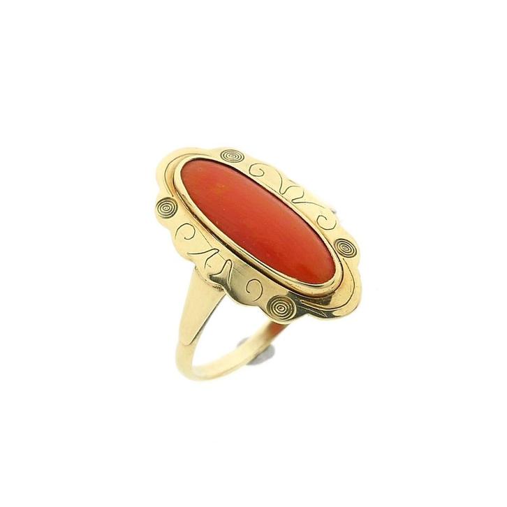 Vintage gouden ring met bloedkoraal, Handtassen en Accessoires, Ringen, Dame, Met edelsteen, Overige kleuren, 17 tot 18, Gebruikt