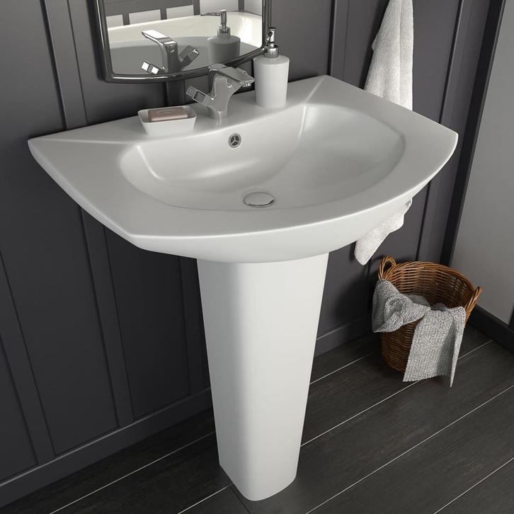 vidaXL Wastafel op voet vrijstaand 650x520x200 mm keramiek, Doe-het-zelf en Bouw, Sanitair, Nieuw, Verzenden