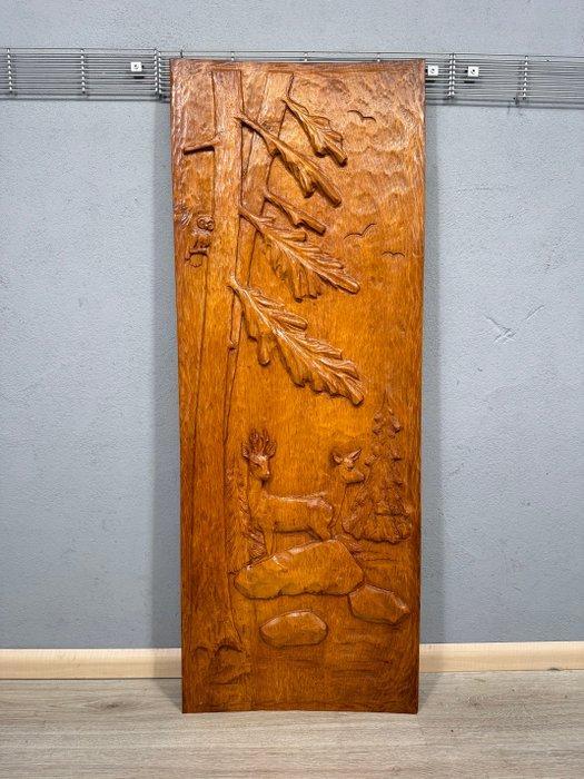 Decoratief ornament - Nederland - Houtsnede herten in bos, Antiquités & Art, Curiosités & Brocante