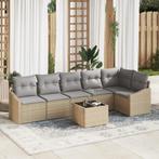 vidaXL 7-delige tuinset met kussens - zwart poly rattan, Verzenden, Nieuw, Tuinset