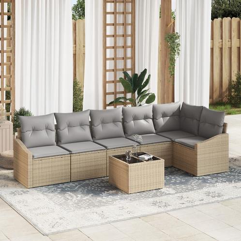 vidaXL 7-delige tuinset met kussens - zwart poly rattan, Tuin en Terras, Tuinsets en Loungesets, Tuinset, Nieuw, Verzenden