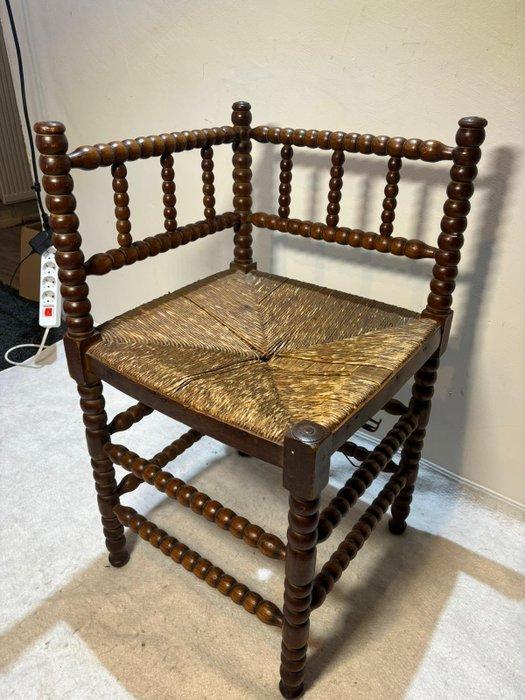 Stoel - Franse Bobbin Hoekstoel met Rieten Afwerking - Hout,, Antiek en Kunst, Antiek | Overige Antiek