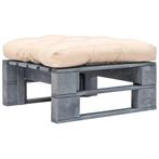 vidaXL Tuinhocker met zandkleurig kussen pallet hout grijs, Tuin en Terras, Verzenden, Nieuw