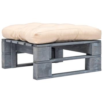 vidaXL Tuinhocker met zandkleurig kussen pallet hout grijs, Verzenden, Nieuw