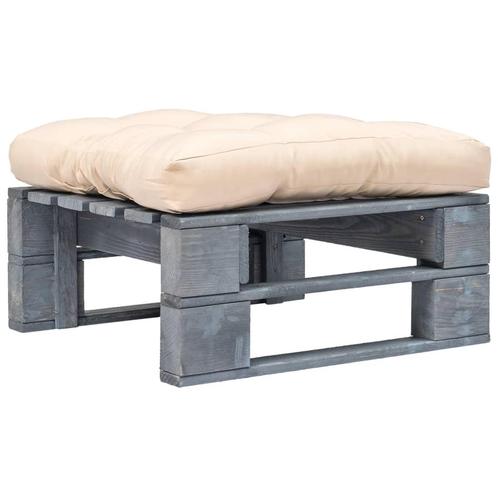 vidaXL Tuinhocker met zandkleurig kussen pallet hout grijs, Tuin en Terras, Tuinsets en Loungesets, Nieuw, Verzenden