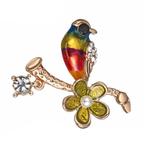 Fako Bijoux - Broche - Vogel - Vogel Met Bloem - 36x35mm -, Handtassen en Accessoires, Broches, Verzenden, Nieuw