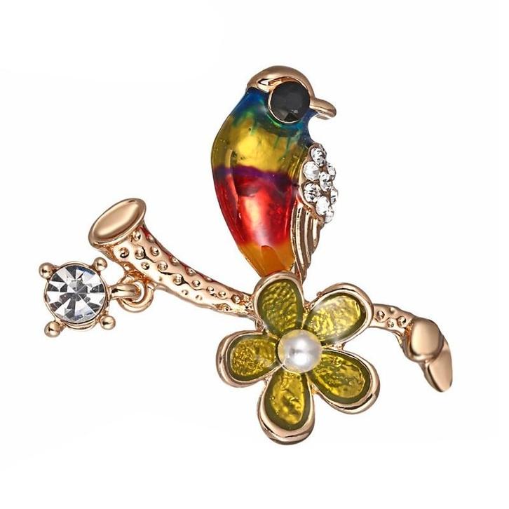 Fako Bijoux - Broche - Vogel - Vogel Met Bloem - 36x35mm -, Handtassen en Accessoires, Broches, Verzenden