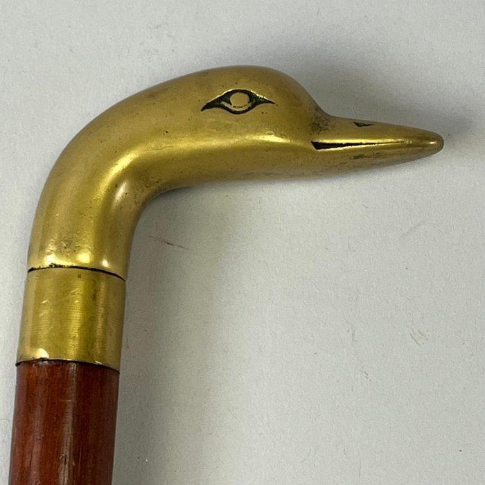 Wandelstok - Vintage Brass Duck Cane, walking stick - Hout,, Antiek en Kunst, Curiosa en Brocante