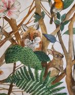 300x280cm! Karakteristieke stof met bosdieren - Natural