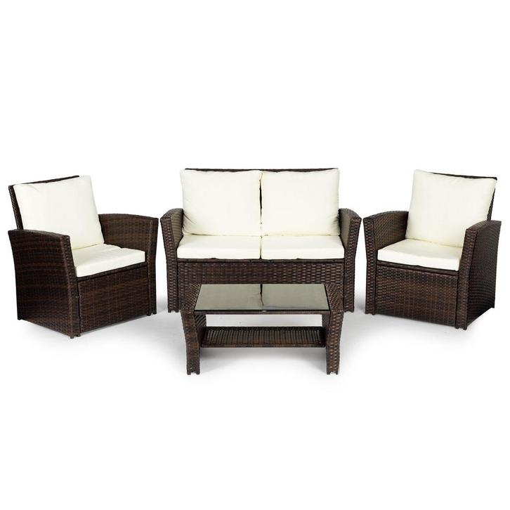 Loungeset Tuin 4p Polyrattan | Retour Deal | 61% KORTING!, Tuin en Terras, Tuinsets en Loungesets, 3 zitplaatsen, Nieuw, Rotan