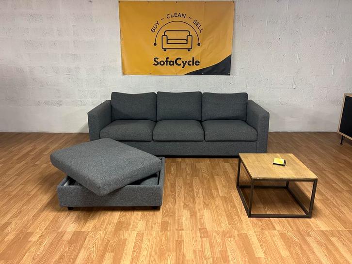 Driezit zetel met poef en opbergbox – modulair comfort, Huis en Inrichting, Zetels | Zetels, Nieuw, Ophalen of Verzenden