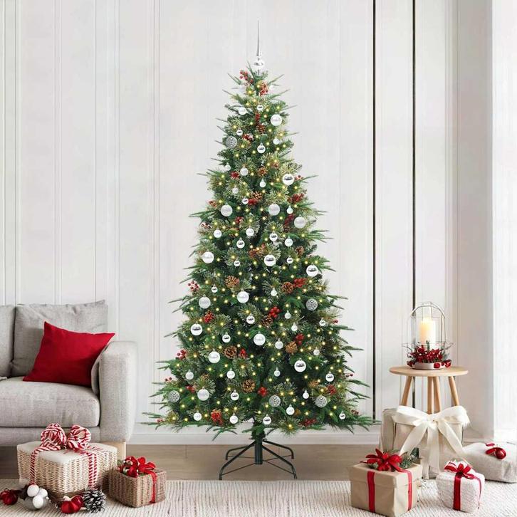 vidaXL Kunstmatige Hinged Kerstboom met 300 LED Groen 210 cm, Diversen, Kerst, Nieuw, Verzenden