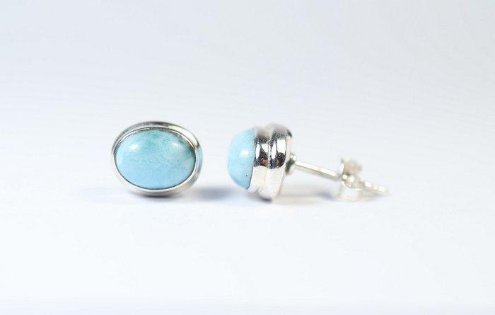 Larimar 2 x oorstekers- 2.58 g - (2), Verzamelen, Mineralen en Fossielen