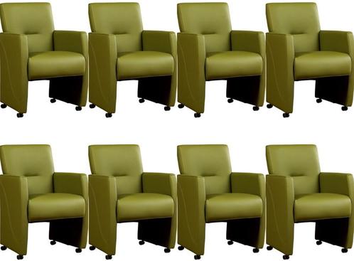 Set van 8 Groene leren moderne eetkamerfauteuils - Toledo, Huis en Inrichting, Stoelen, Nieuw, Vijf, Zes of meer stoelen, Leer
